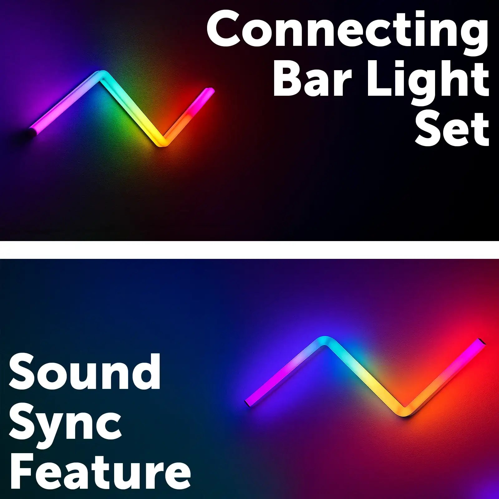 Smart connectable RGB bar lights with sound sync, CCT & RGB control, voice assistant and app compatible