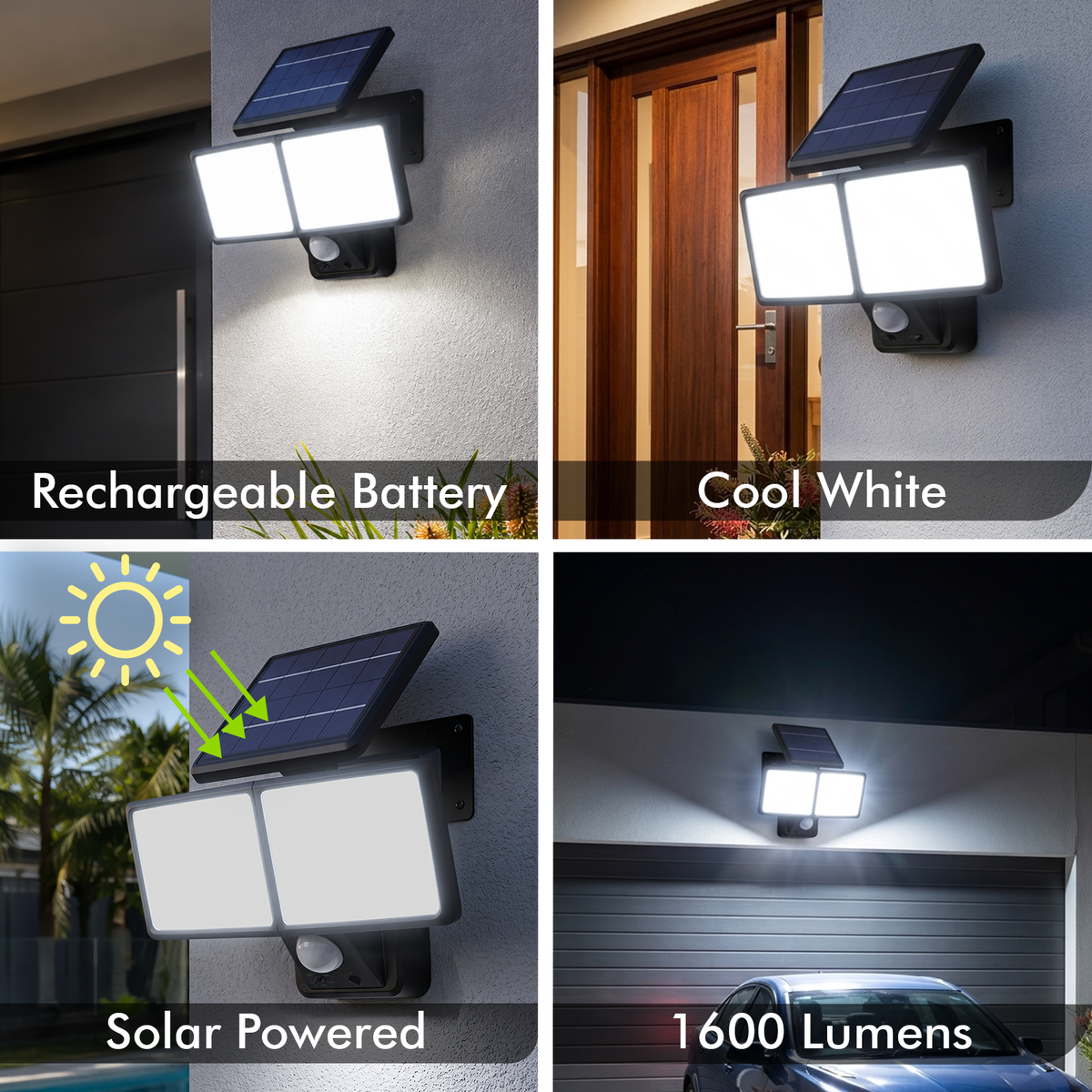 Arlec Solar Linkable Twin Head Security Flood Light With PIR Motion Sensor