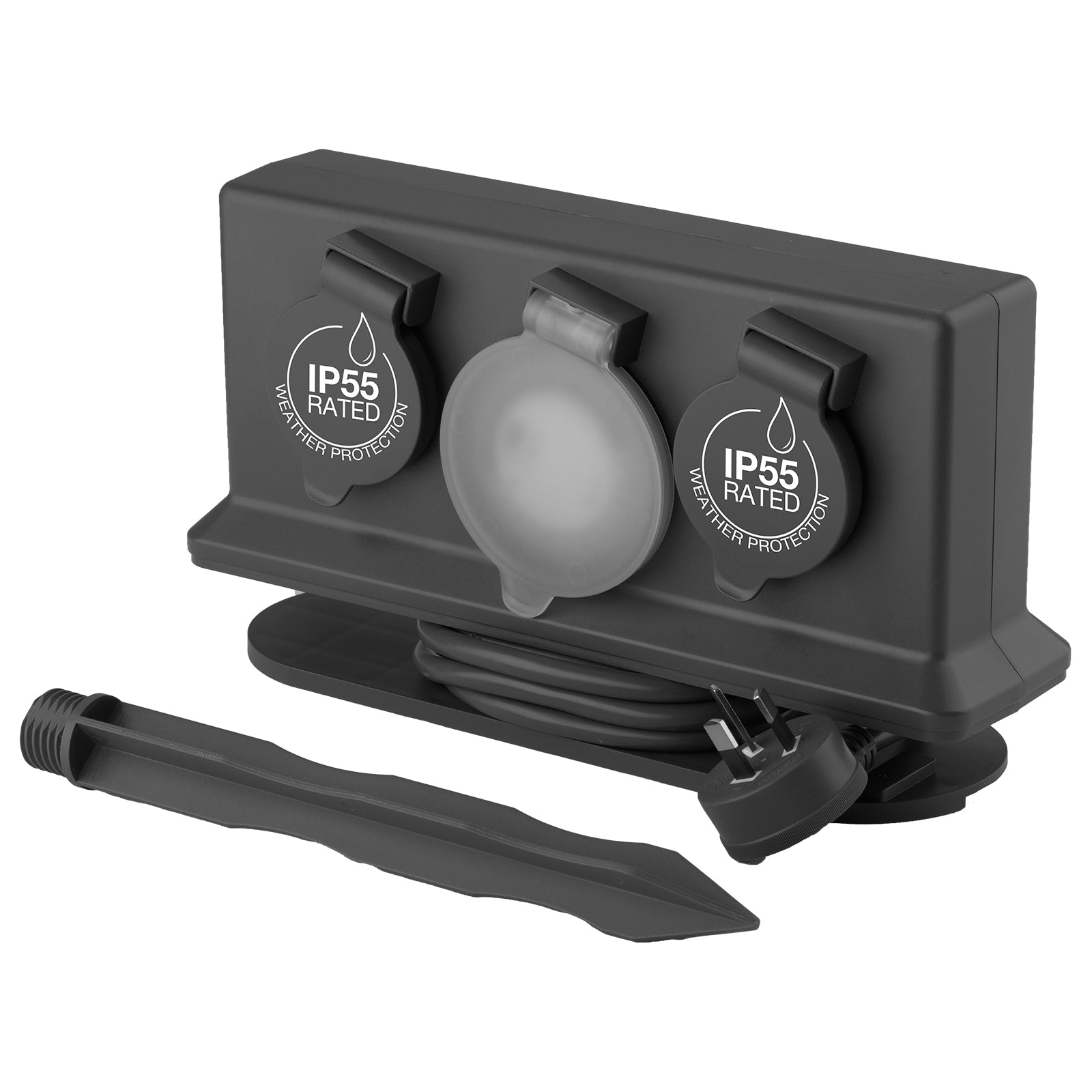 Arlec Grey 4 Outlet Outdoor Powerboard With Timer And Removable Garden Stake