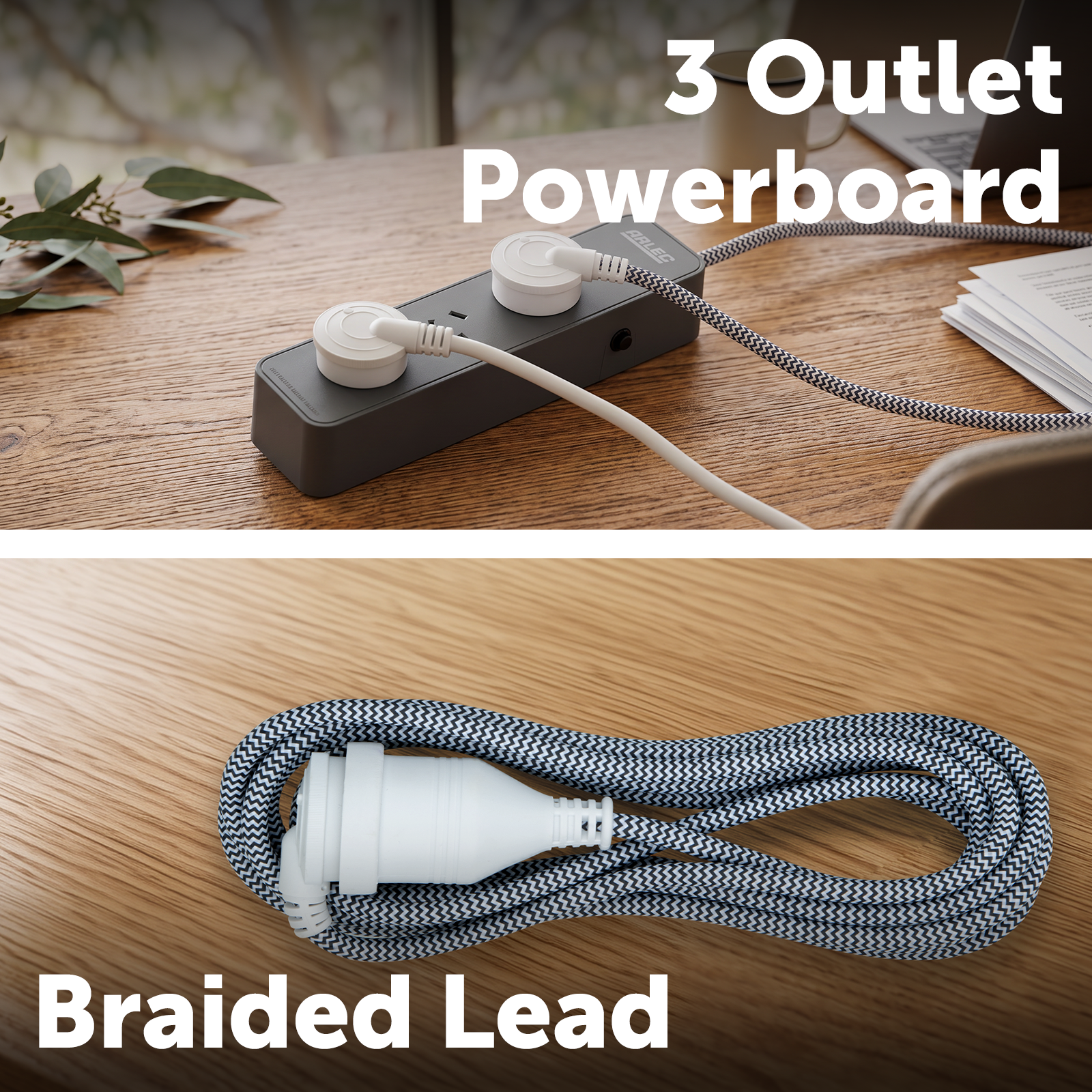 Arlec Braided Powerboard and Extension Lead Combo Pack