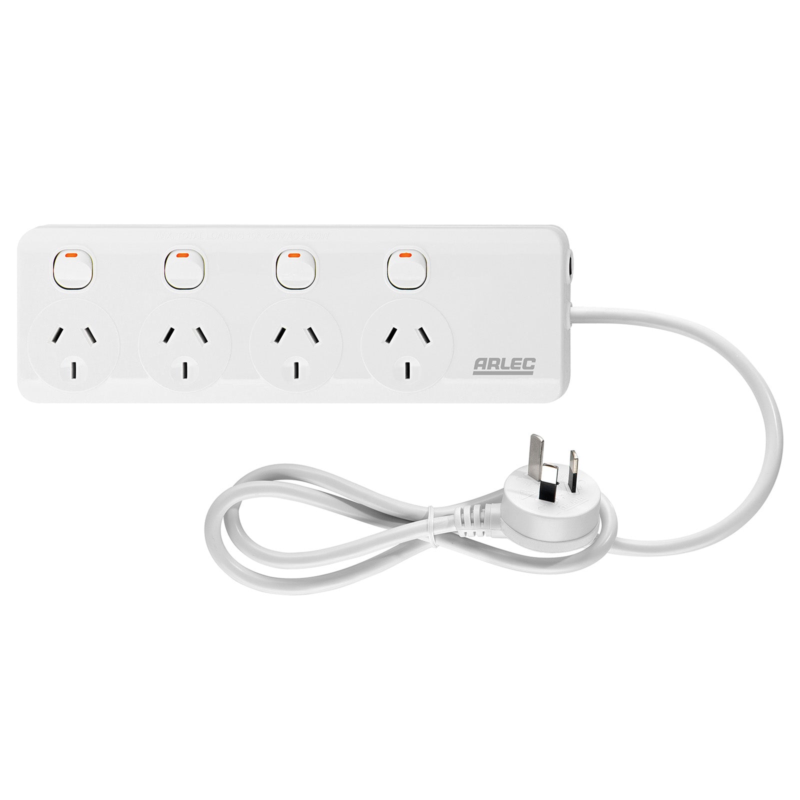 Arlec 4 Outlet Individually Switched Powerboard White - Twin Pack