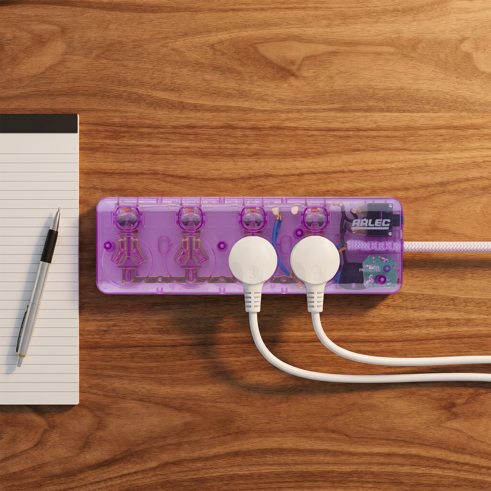 Arlec Clear Pink 4 Outlet Surge Protected Powerboard