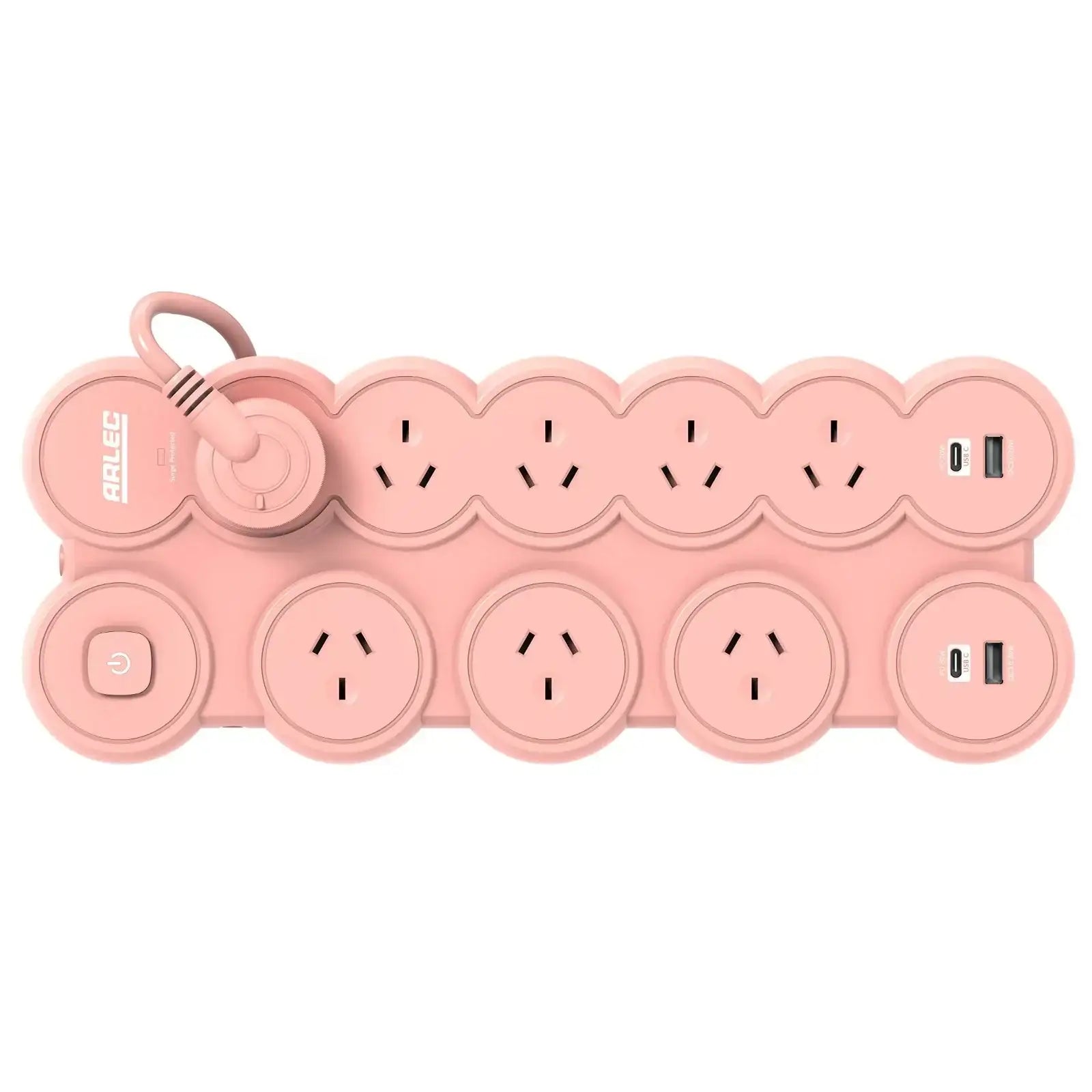 8 outlet round powerboard – peach – powerboard with round design and surge protection