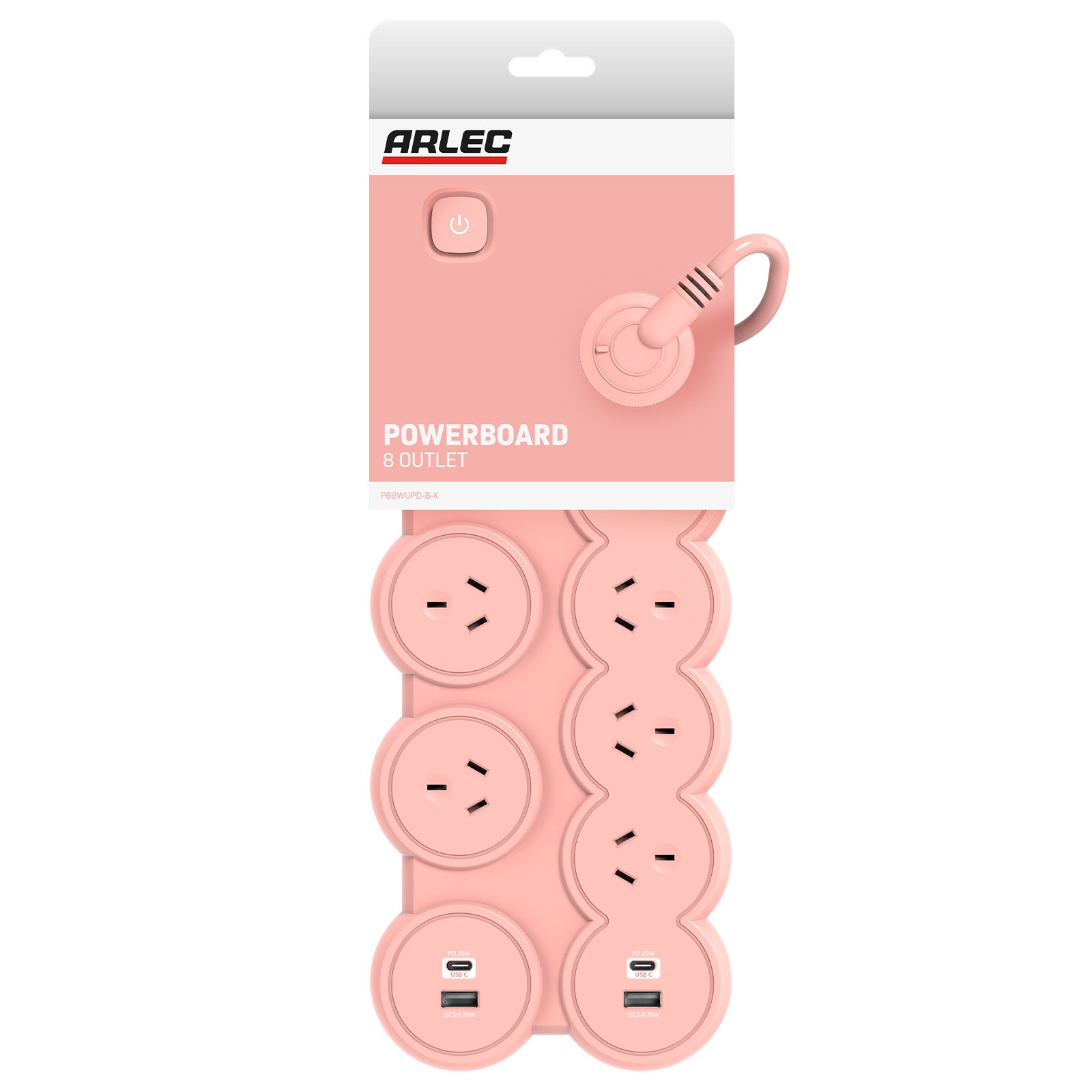 8 outlet round powerboard – peach – powerboard with round design and surge protection