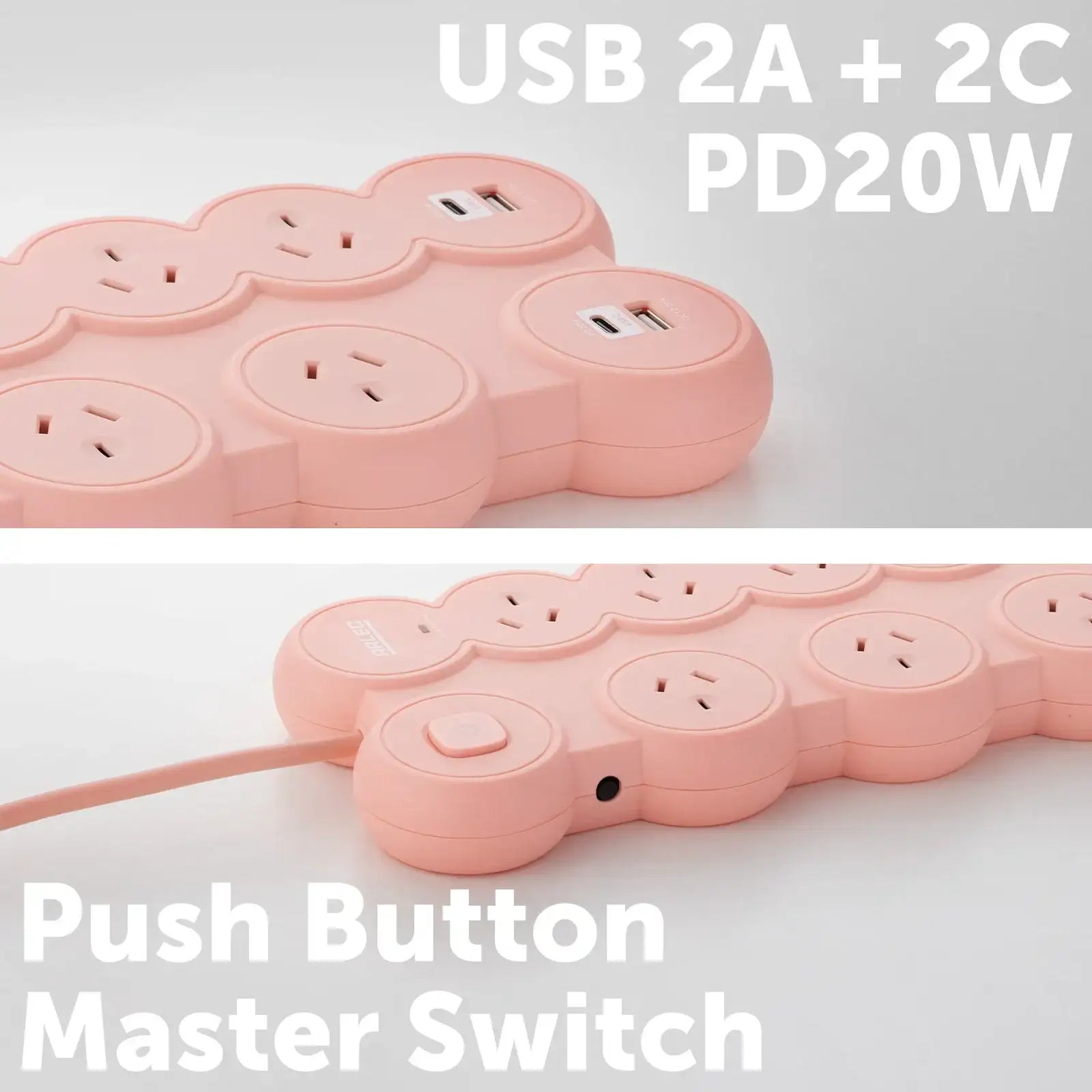 8 outlet round powerboard – peach – powerboard with round design and surge protection