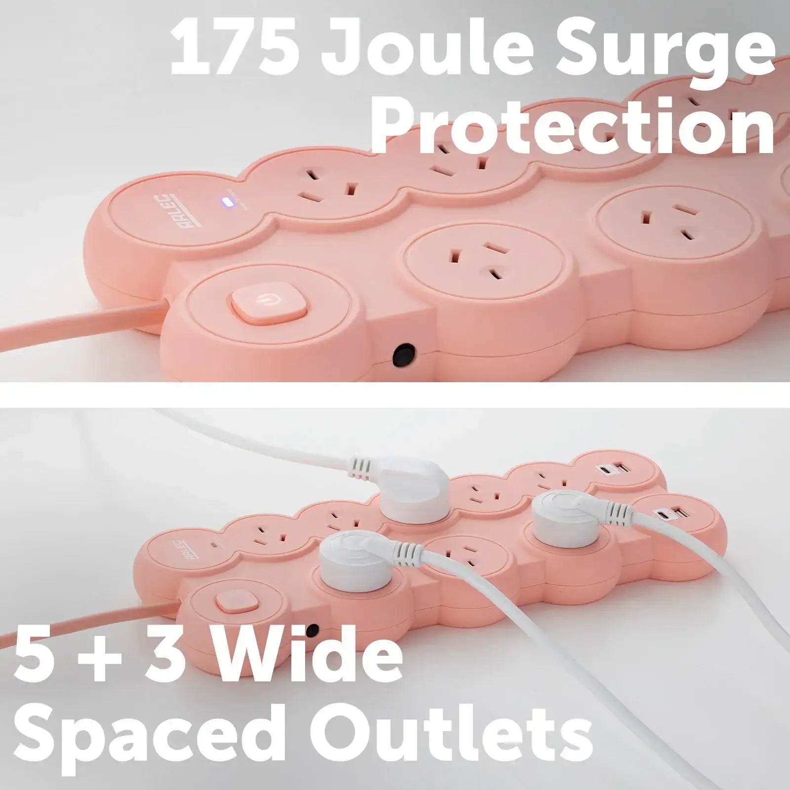8 outlet round powerboard – peach – powerboard with round design and surge protection