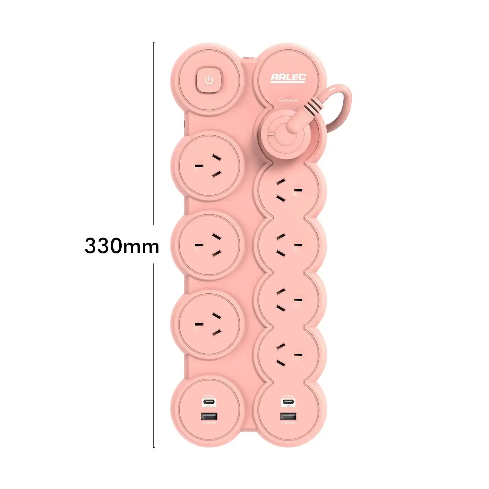 8 outlet round powerboard – peach – powerboard with round design and surge protection