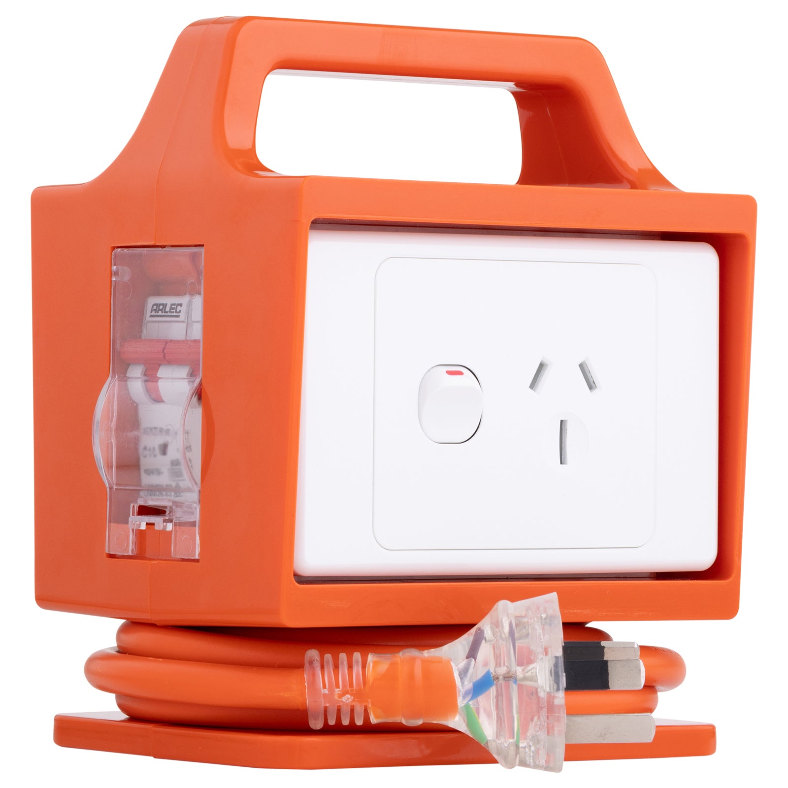 Arlec Orange 10A to 15A Single Outlet Power Adaptor with MCB Switch