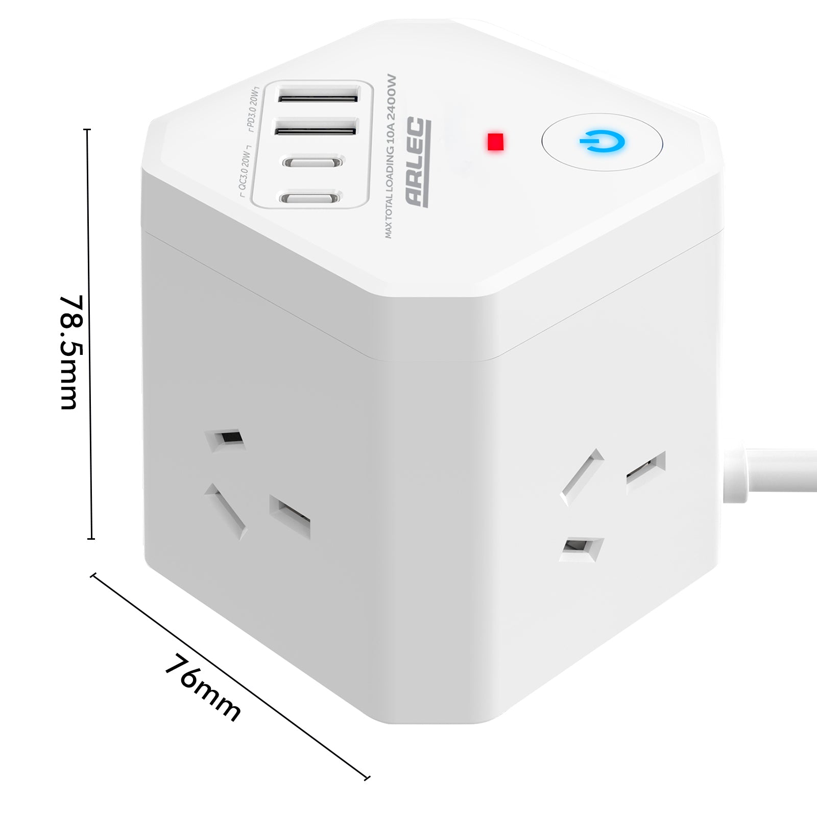 Arlec 4-Outlet Power Cube With PD20W USB-2A+2C