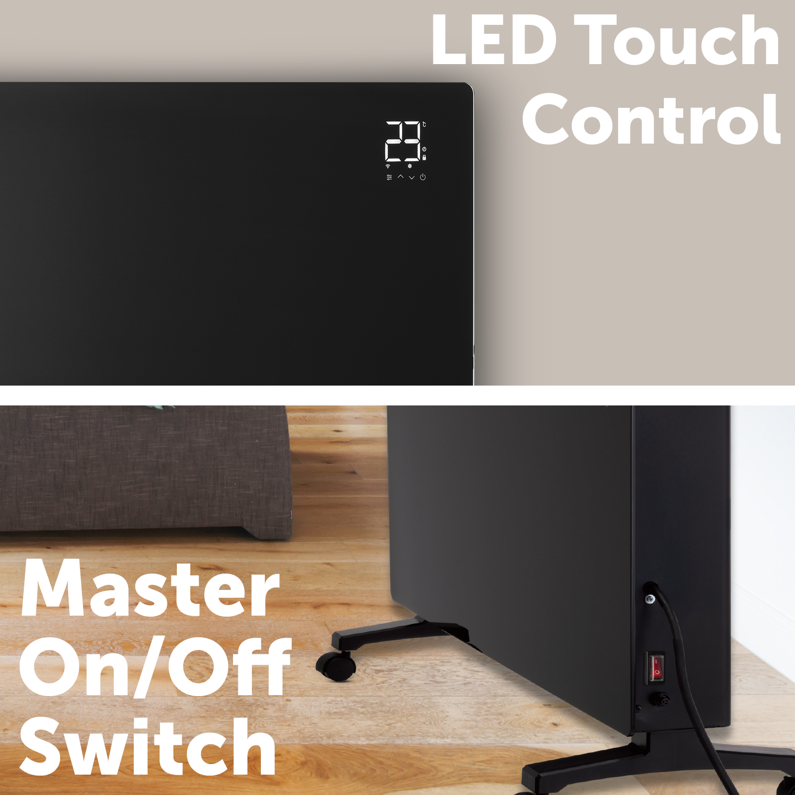 Arlec 2400W Smart Grid Connect Glass Panel Heater With Flame Effect