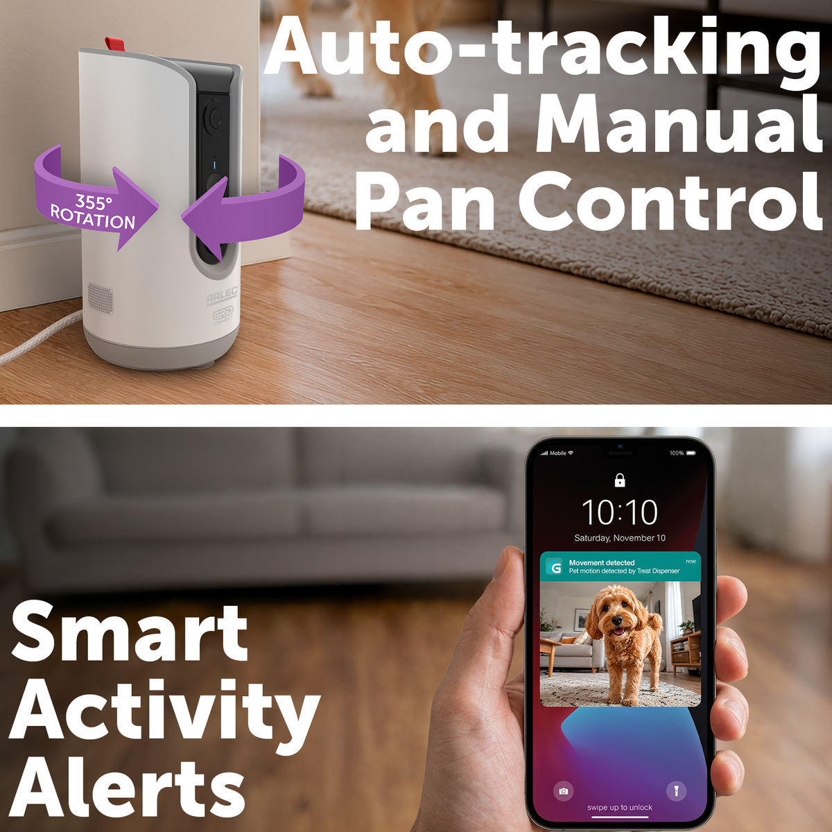 Arlec White Grid Connect Smart Treat Dispenser With Camera