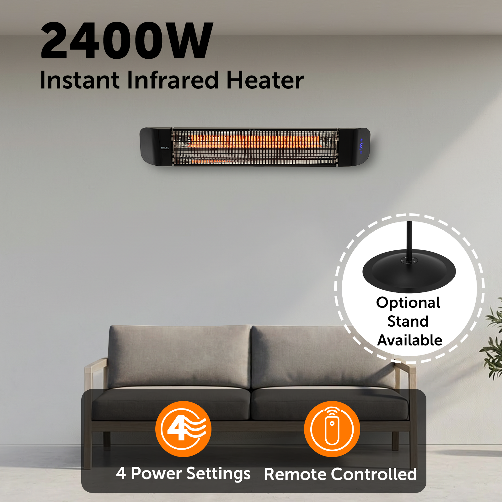 Arlec 2400W Black Instant Infrared Heater