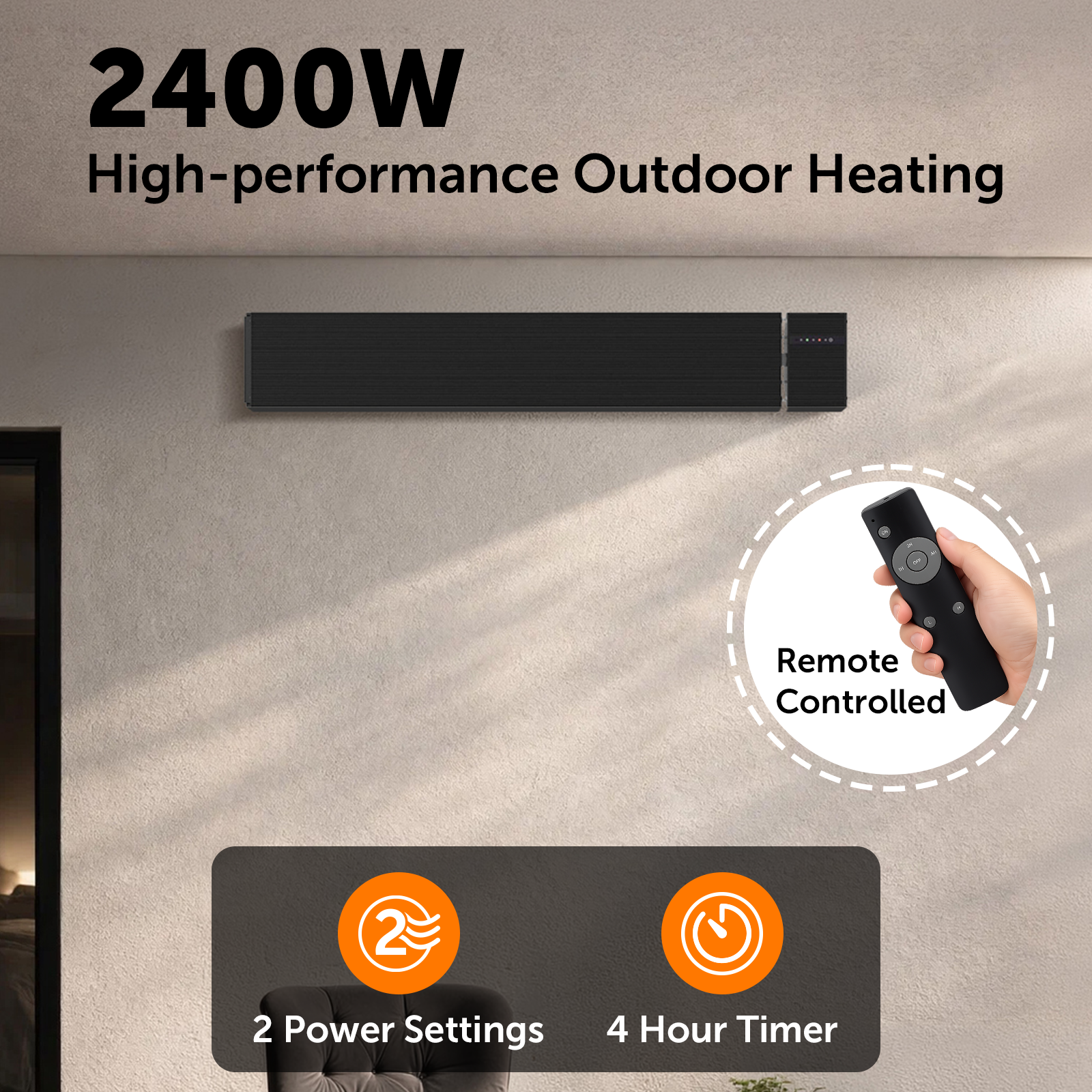 Arlec 2400W Black Smart Grid Connect Alfresco Strip Heater
