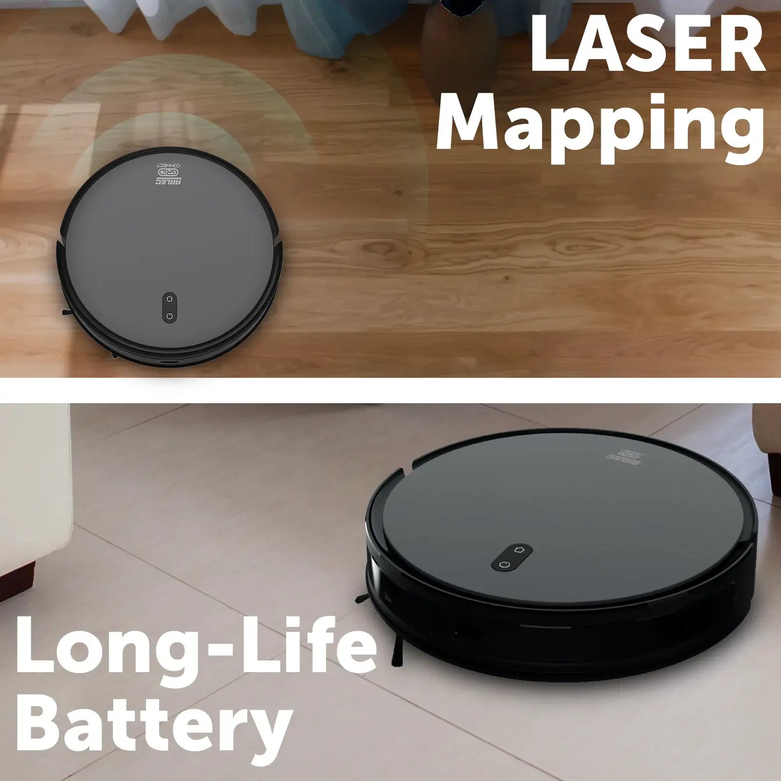 Smart robot vacuum cleaner with laser mapping and long-life battery on hardwood and tile floors