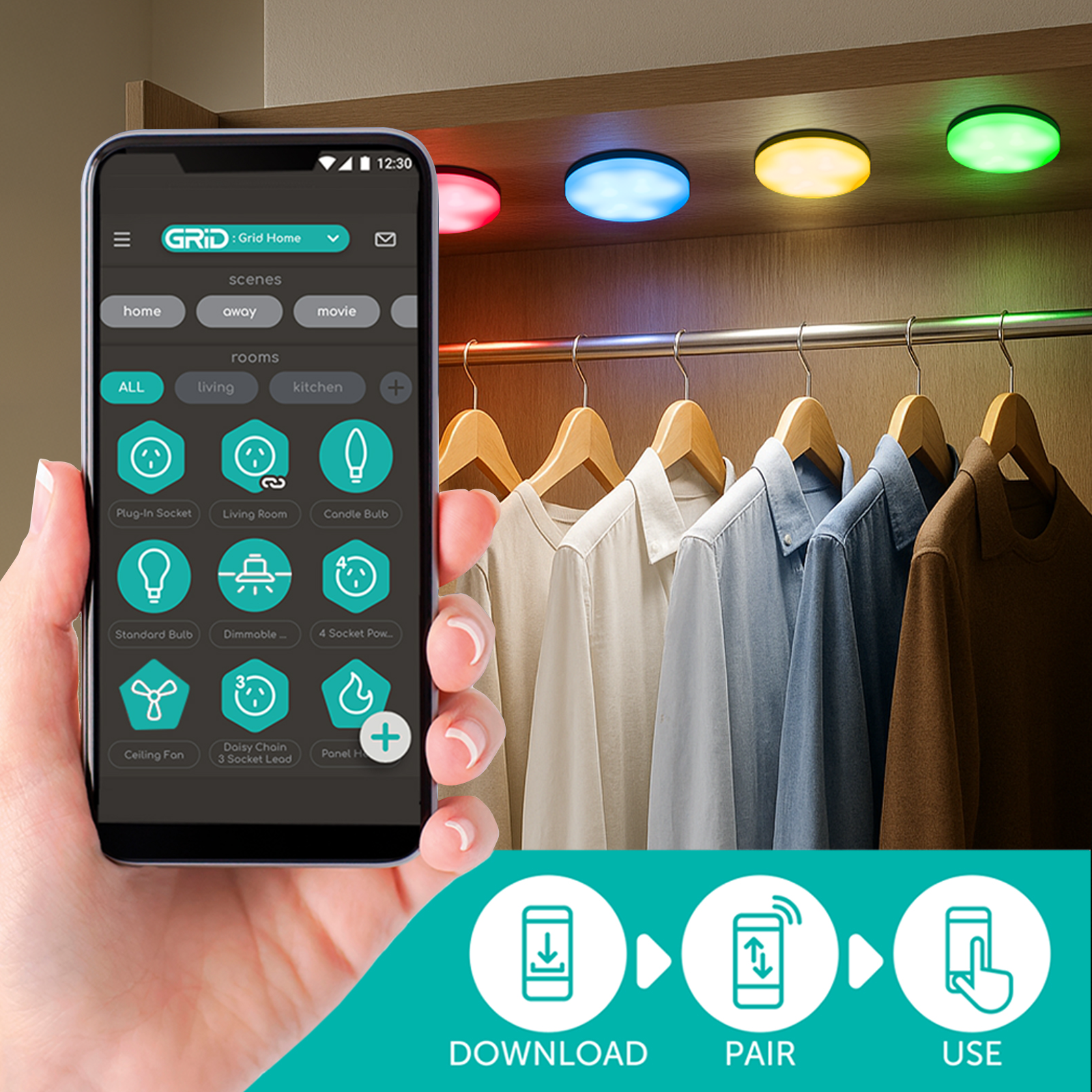 Arlec Grid Connect Smart RGBW Puck Lights - 4 Pack - Matter Compatible