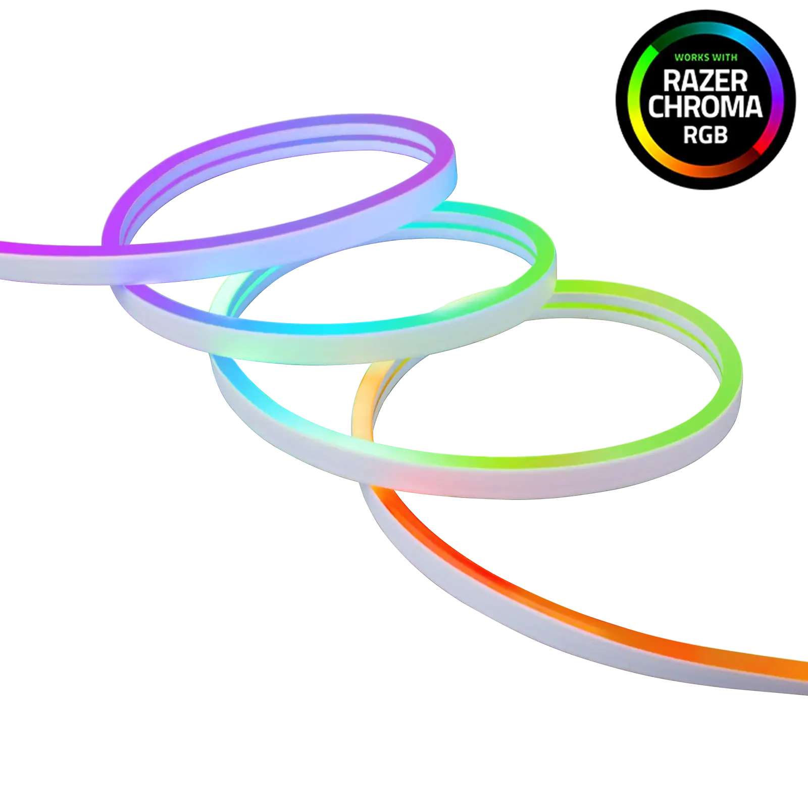 RGB LED light strips with multicolor glow and Razer Chroma RGB compatibility badge