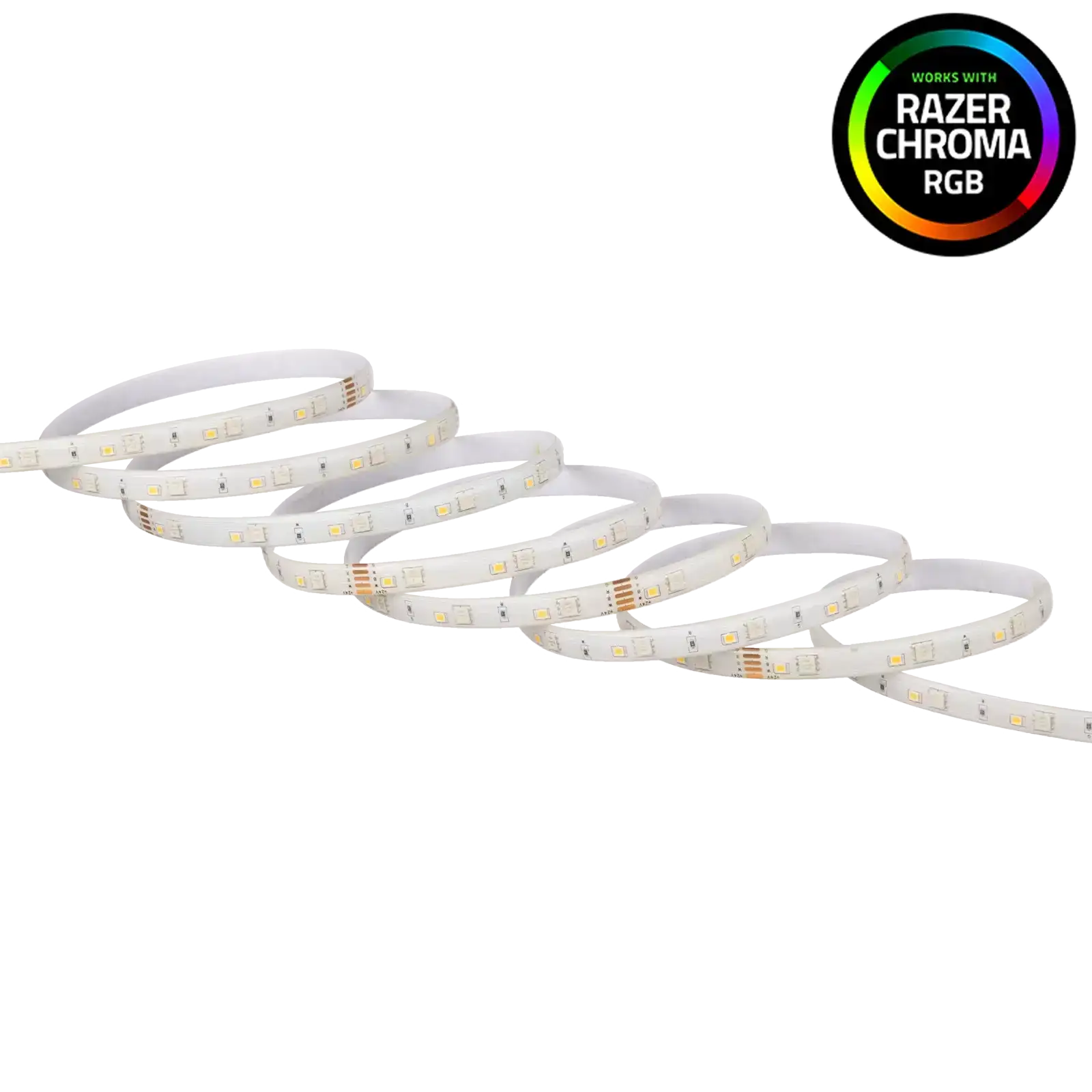 White LED light strip with Razer Chroma RGB compatibility badge on white background