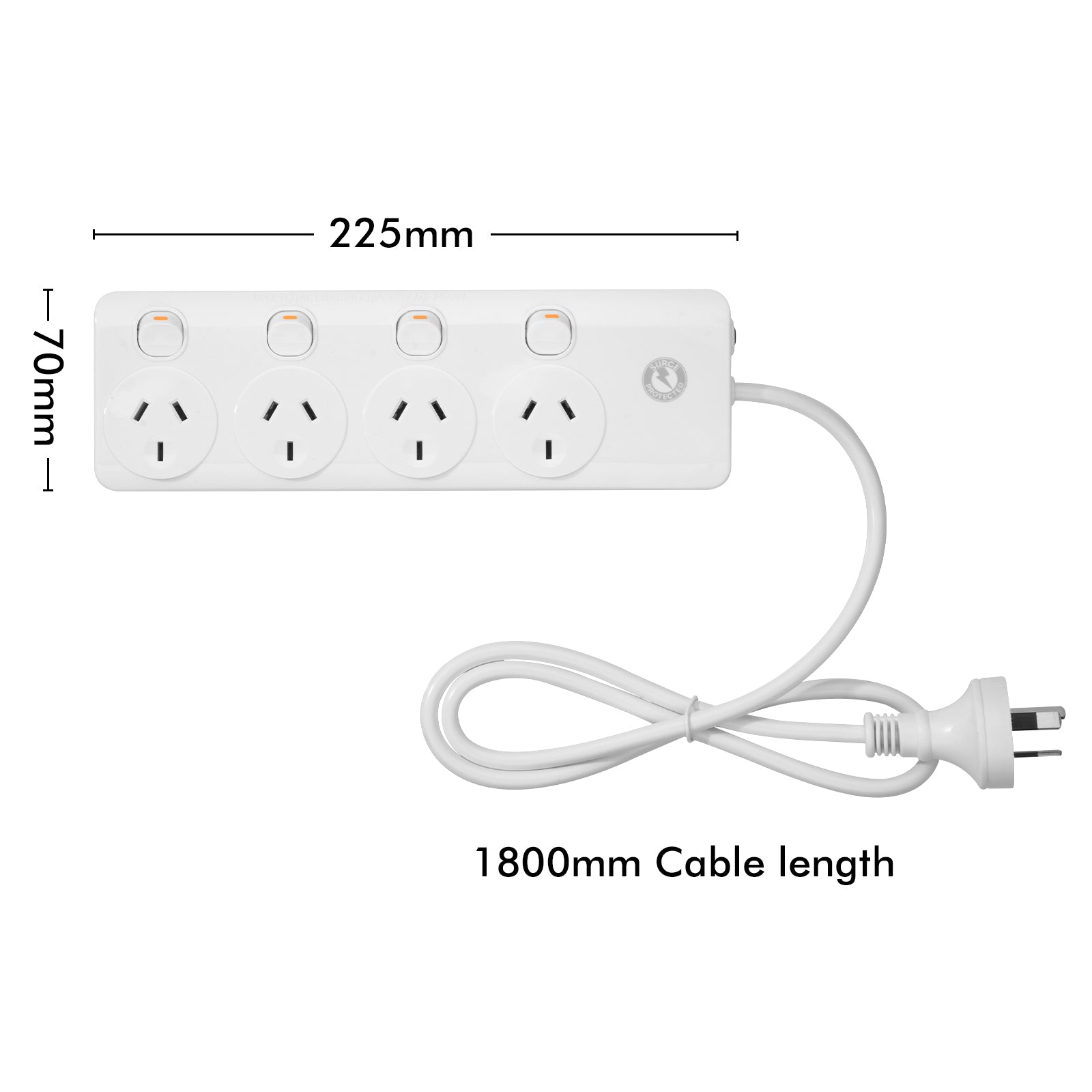 Arlec 4 Outlet 4 Switch Surge Powerboard – extension powerboard with switches, surge protection, Australia