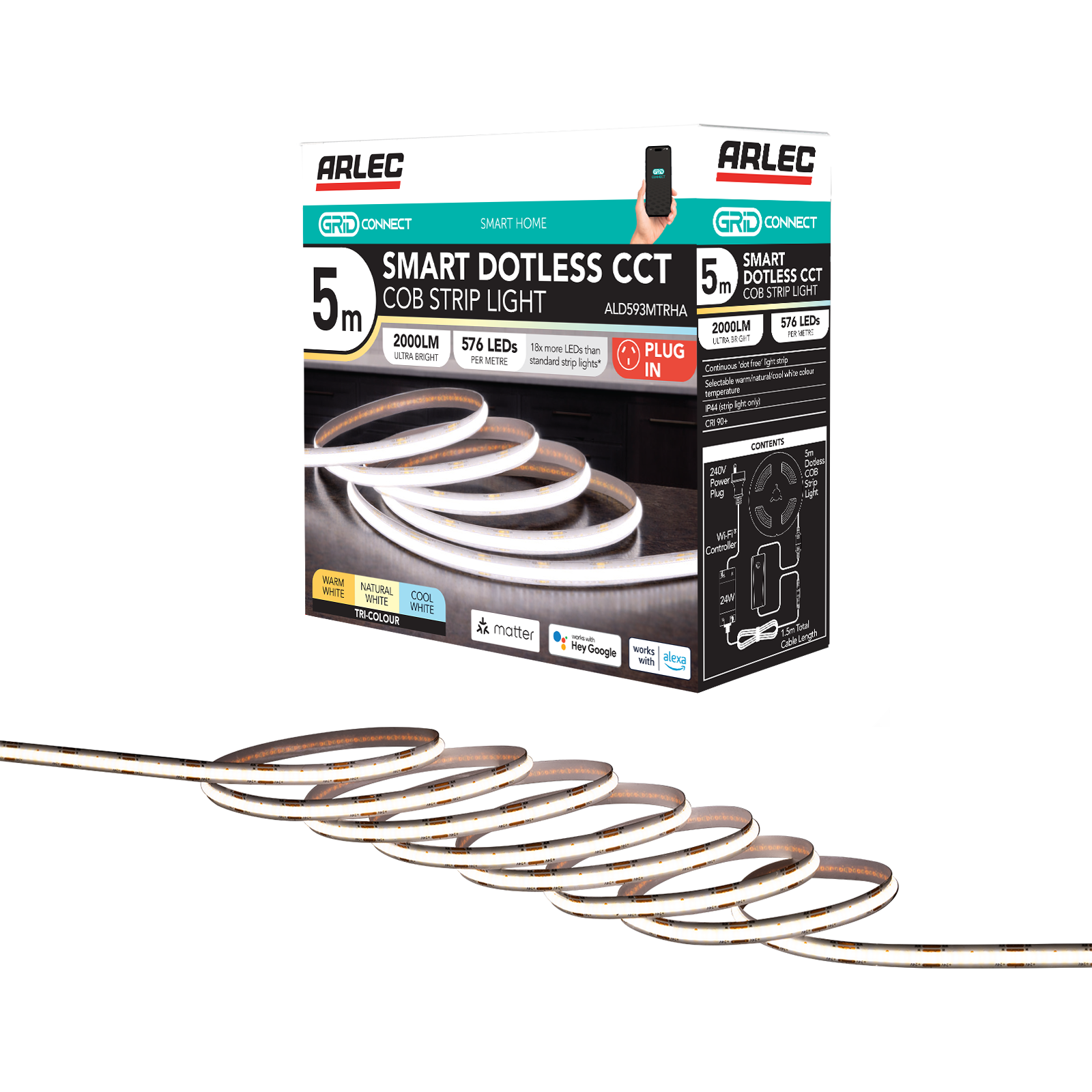 Arlec Grid Connect Smart 5m Dotless CCT COB Strip Light