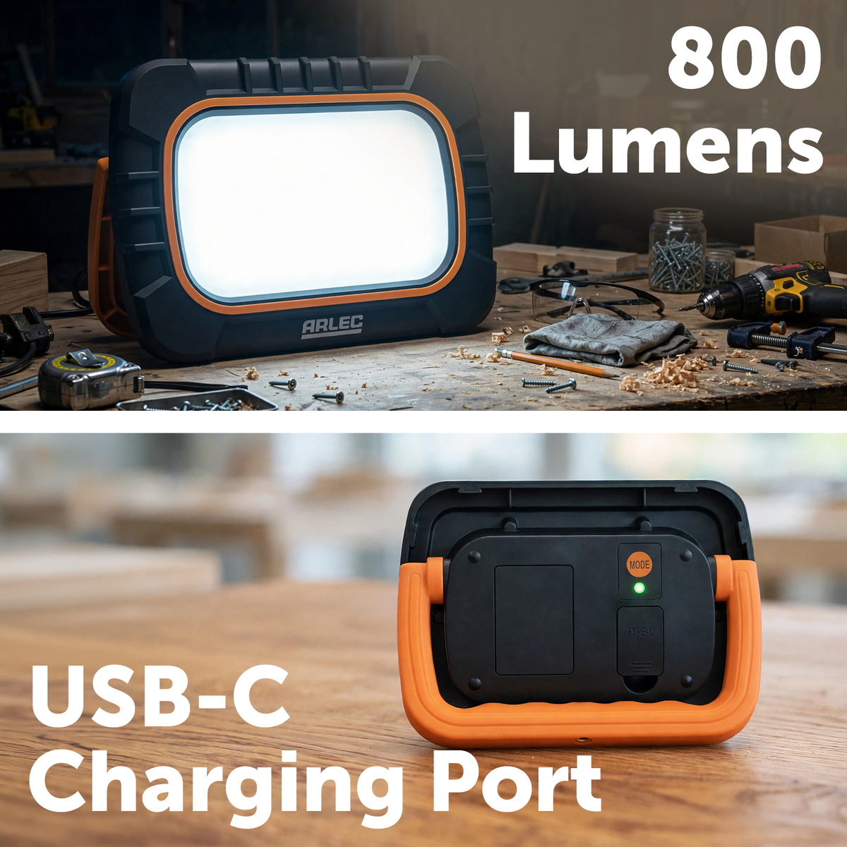 Arlec 10W 800lm Rechargeable LED Worklight