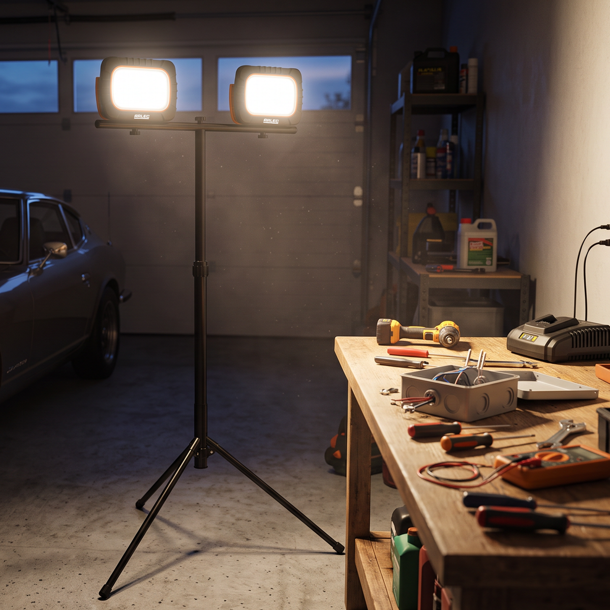 Arlec 40W 4000lm Rechargeable Dual Head LED Tripod Worklight