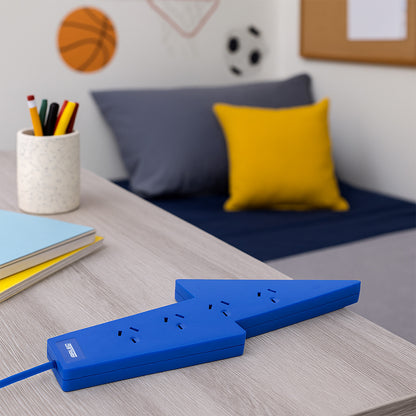 4 outlet blue powerboard – lightning bolt – lightning theme blue color board for home
