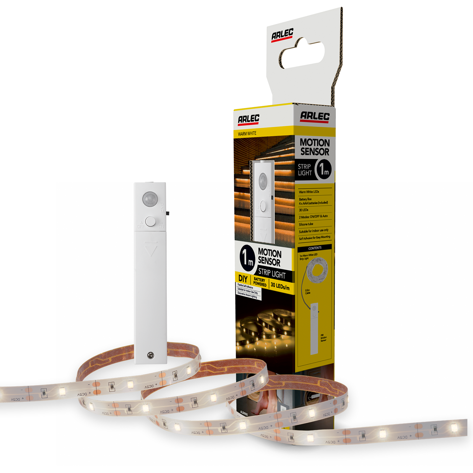 Arlec 1m WW LED Battery Sensor Strip Light