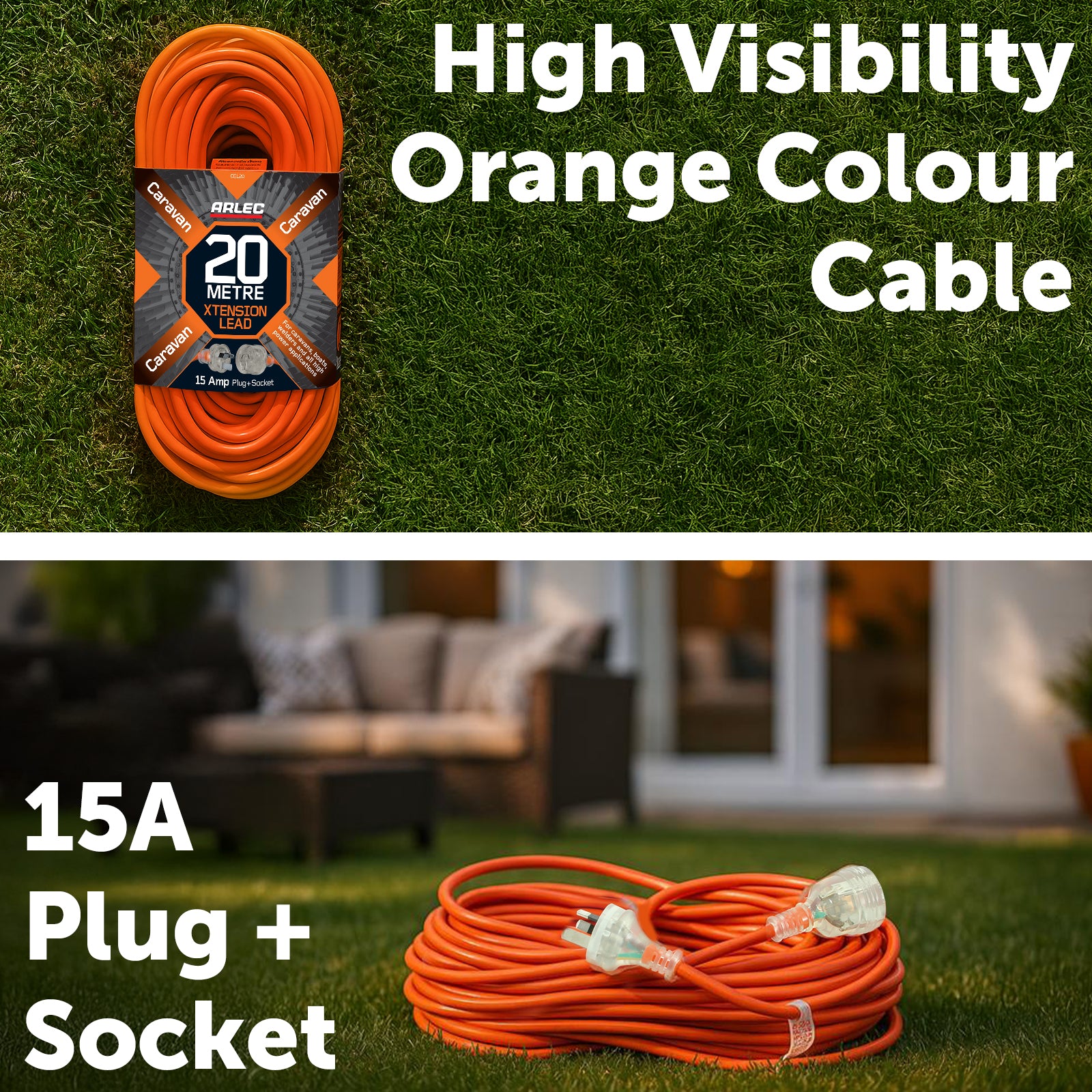 20m caravan extension lead 15A – Arlec heavy duty outdoor cable