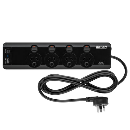Arlec 4 Outlet Individually Switched Surge Powerboard with PD45W Rapid Charging USB A & C – powerboard with USB fast charging, surge protection, extension lead Australia