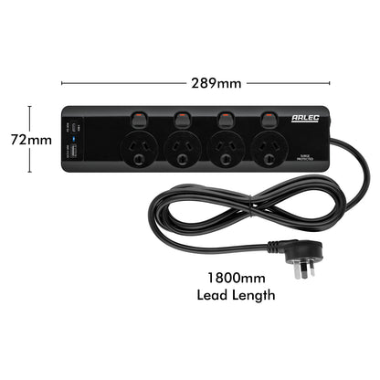 Arlec 4 Outlet Individually Switched Surge Powerboard with PD45W Rapid Charging USB A & C – powerboard with USB fast charging, surge protection, extension lead Australia