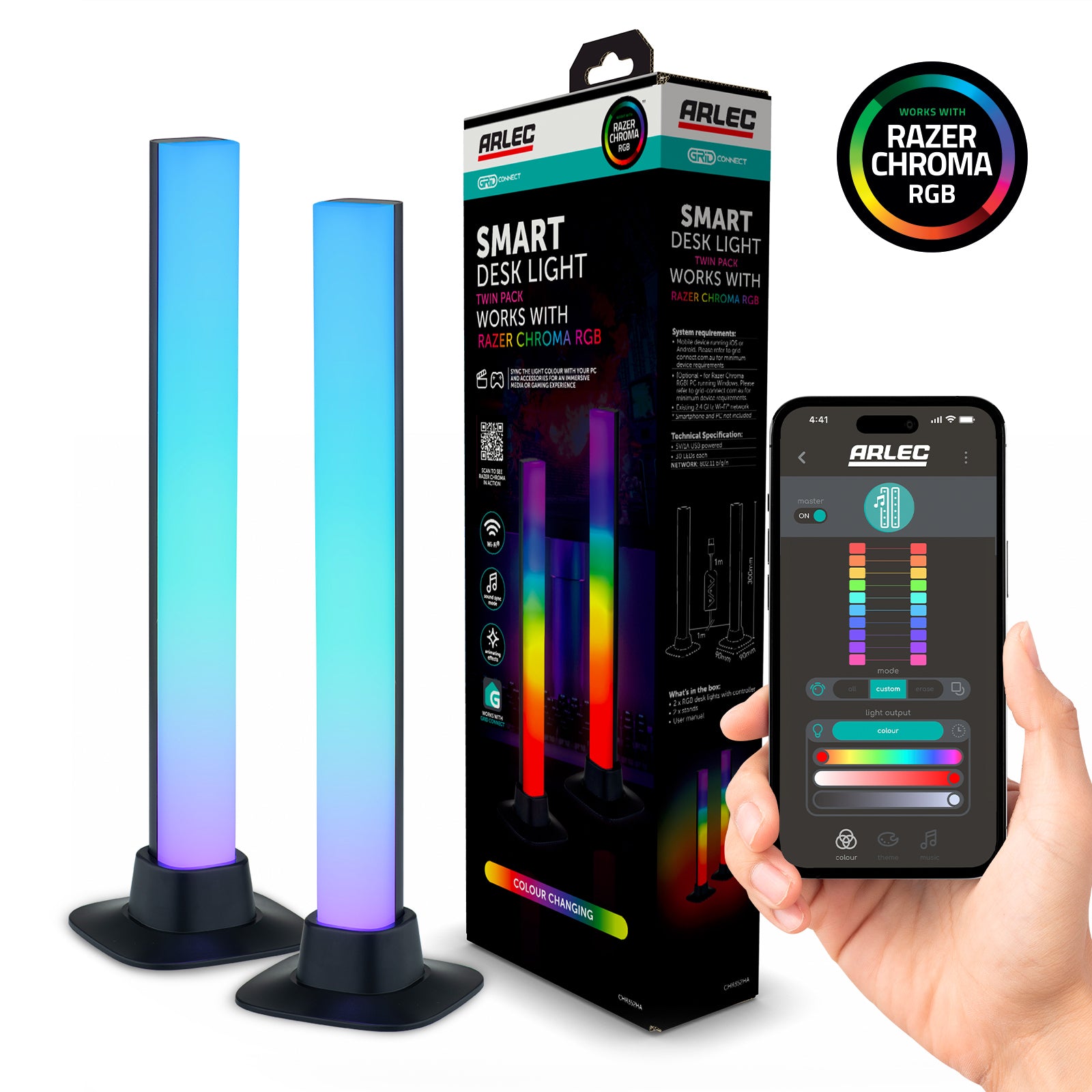Arlec Grid Connect Smart RGB Desk Lights Twin Pack with Razer Chroma