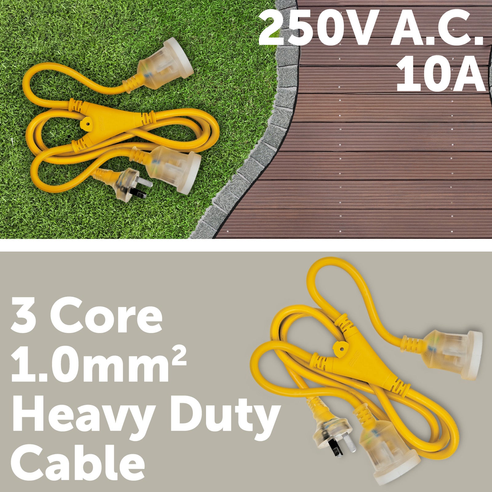Arlec 1.8m dual output heavy duty extension lead, split power cord for multiple device use