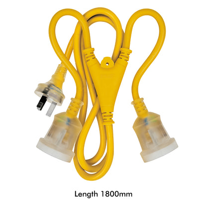 Arlec 1.8m dual output heavy duty extension lead, split power cord for multiple device use