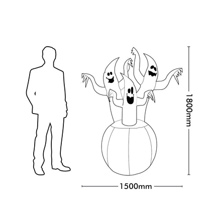 Arlec 1.8m Halloween inflatable with pumpkin and 3 ghosts – durable LED-lit decoration for Halloween