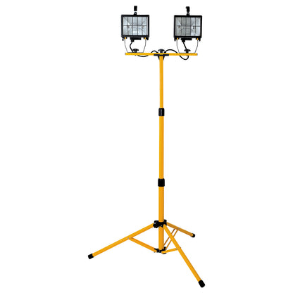 Twin 500W halogen worklight with tripod, IP44, outdoor construction lighting