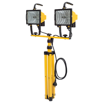 Twin 500W halogen worklight with tripod, IP44, outdoor construction lighting
