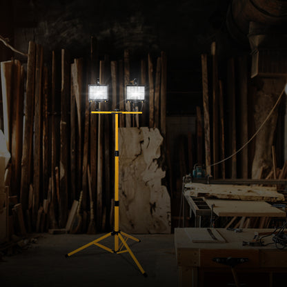 Twin 500W halogen worklight with tripod, IP44, outdoor construction lighting