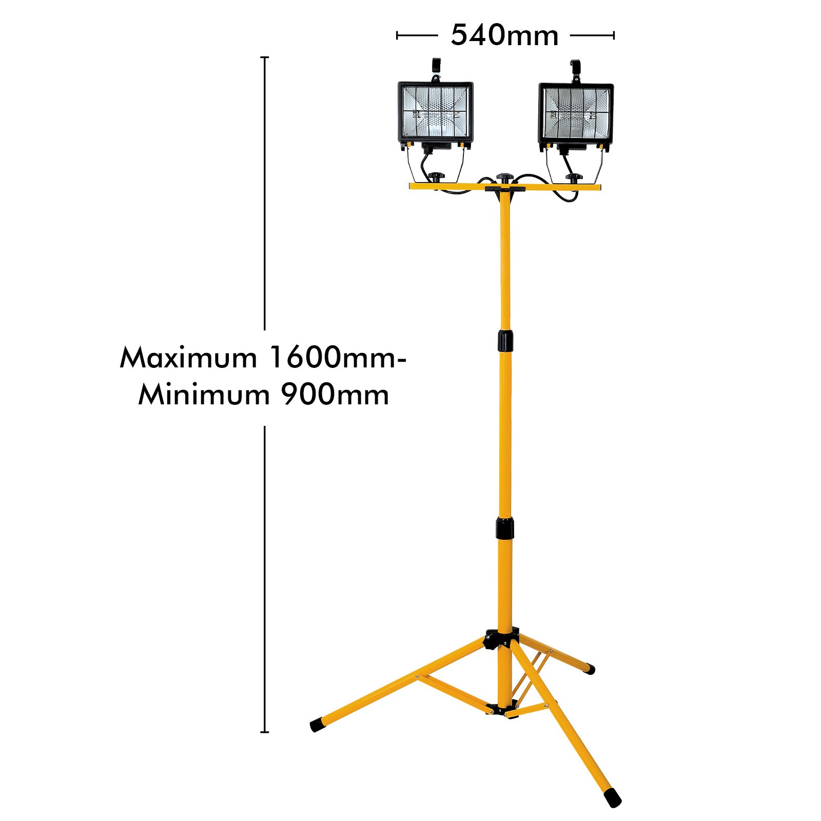 Twin 500W halogen worklight with tripod, IP44, outdoor construction lighting