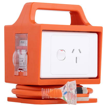 Arlec 15A single outlet power adaptor with RCD safety switch – for site and caravan