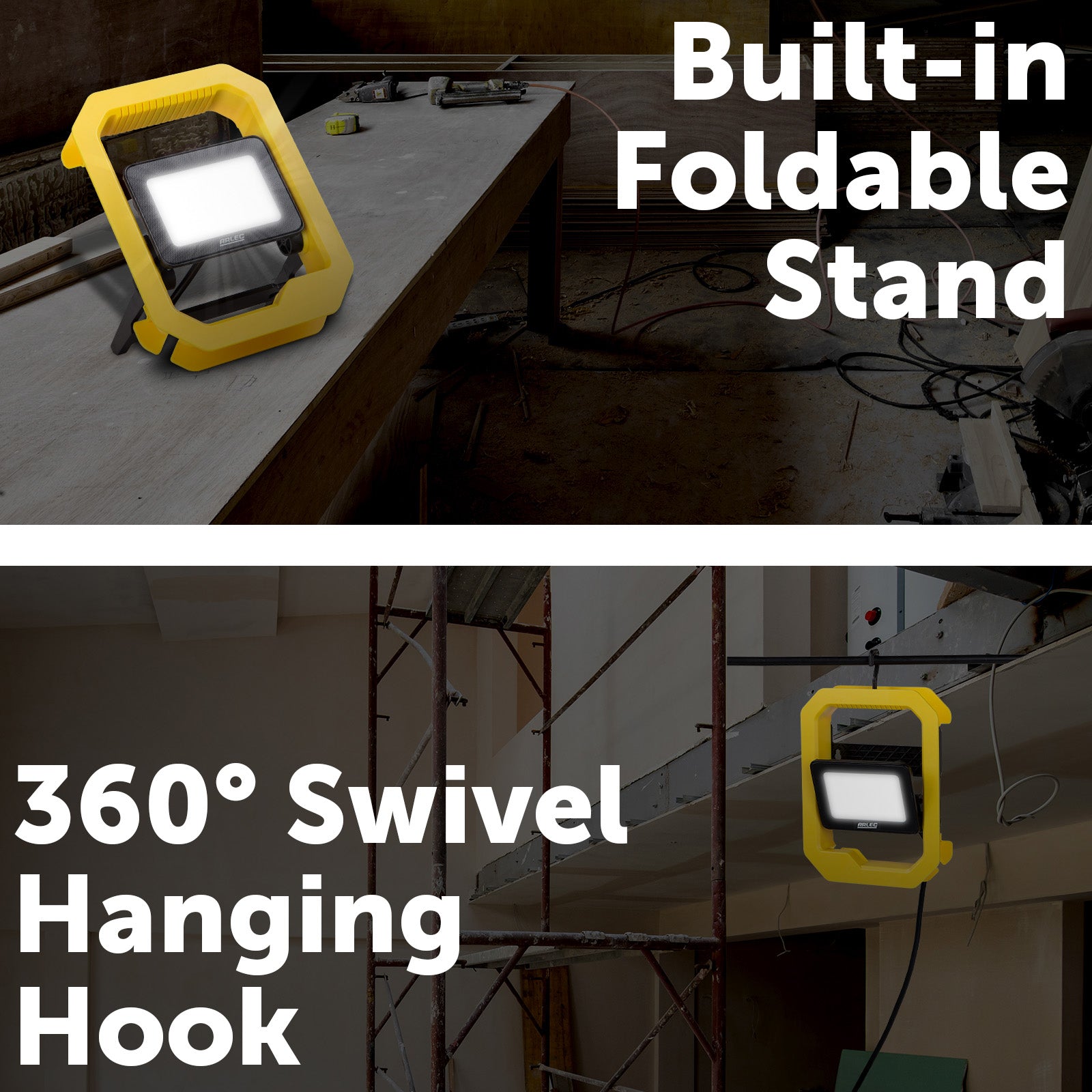 Arlec 10W LED portable work light, 800 lumens, compact design for DIY and job sites