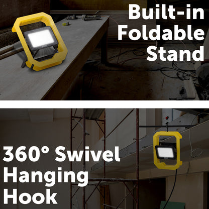 Arlec 10W LED portable work light, 800 lumens, compact design for DIY and job sites