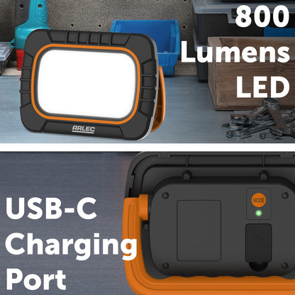 Arlec 10W rechargeable LED work light – IP44, USB-C charging, 800lm output