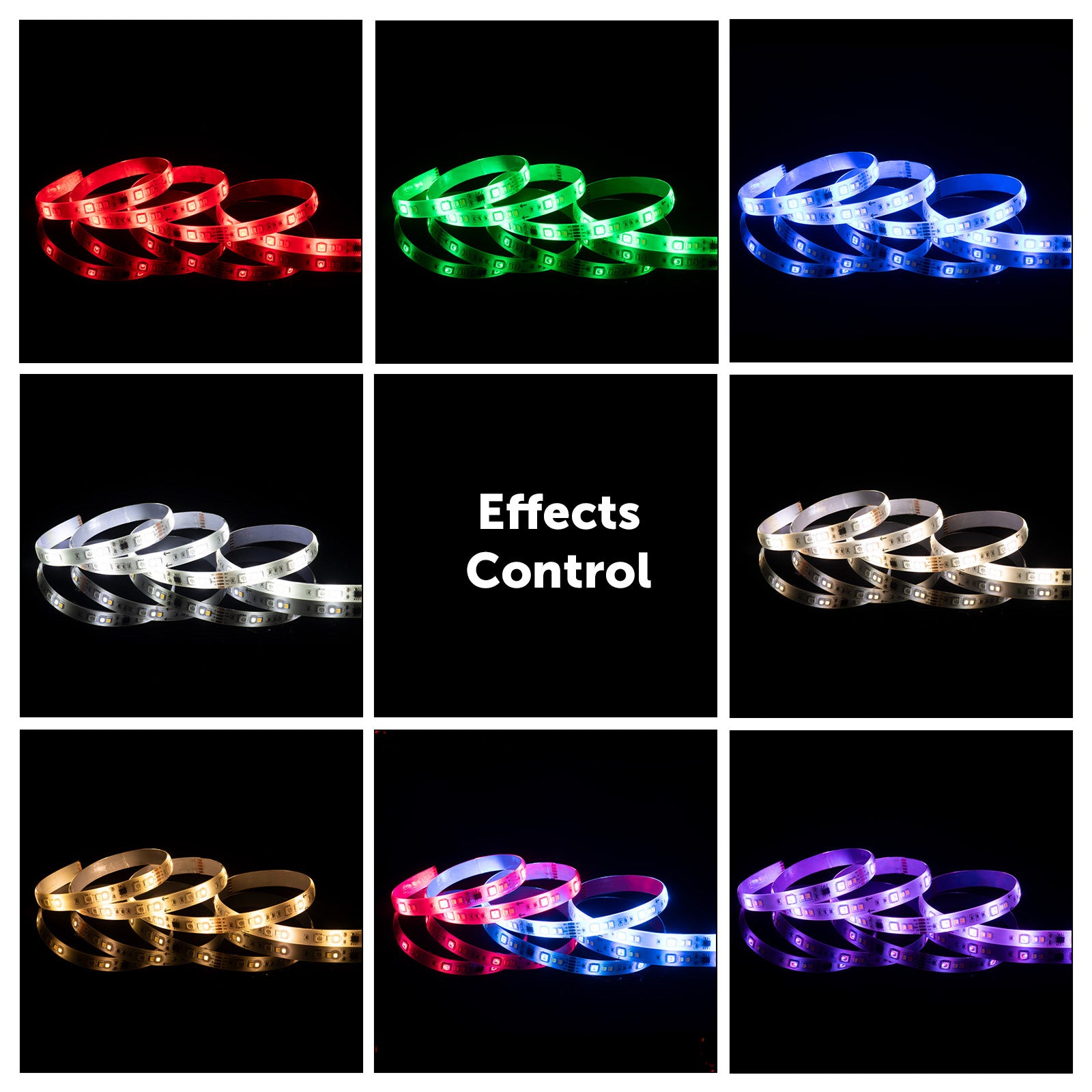 10m smart RGB LED strip light with sound sync, Wi-Fi control, music modes, and customizable segments