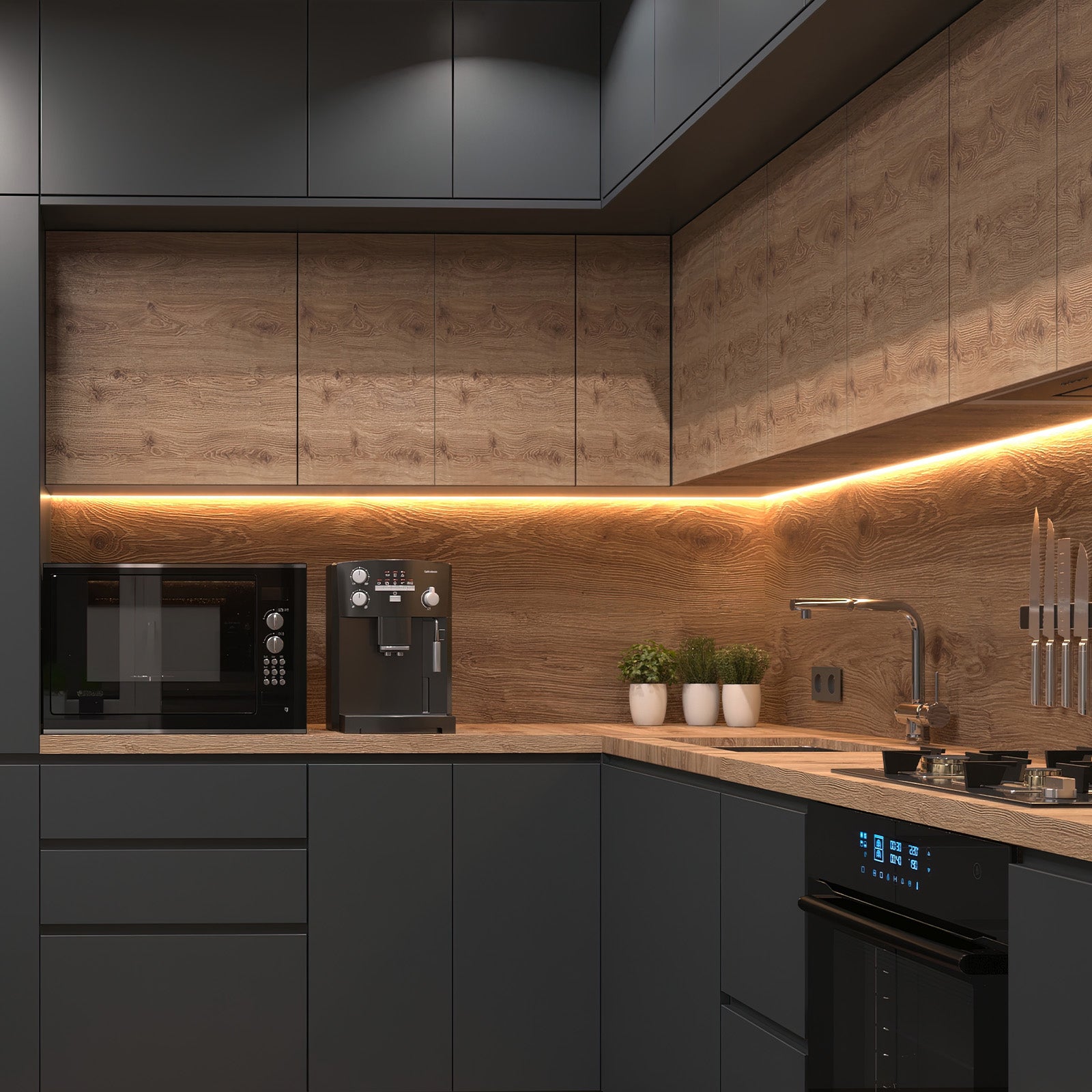 10m smart RGB LED strip light with sound sync, Wi-Fi control, music modes, and customizable segments