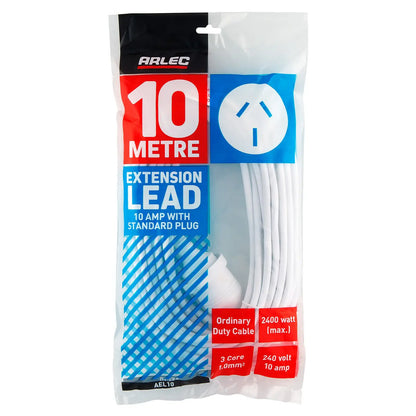 Arlec 10m Household Extension Lead White - 10m extension lead, household power cable, indoor extension cord