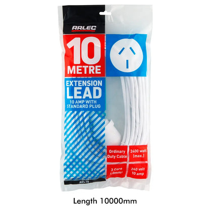 Arlec 10m Household Extension Lead White - 10m extension lead, household power cable, indoor extension cord