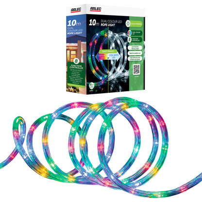 Arlec 10m multicolour or warm white solar rope light – festive outdoor LED lighting with auto switch