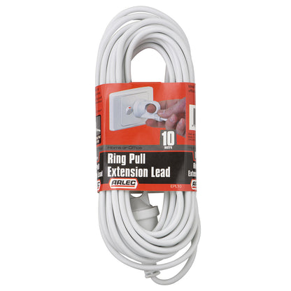 10m white extension cord with ring pull plug – Arlec household use