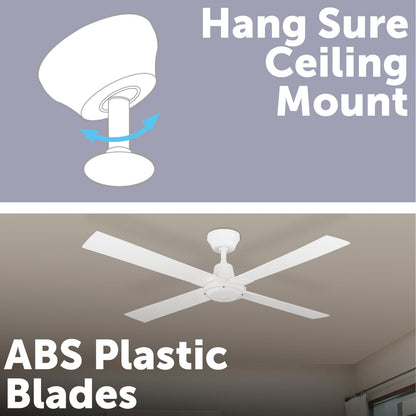 arlec 120cm white ceiling fan – classic 4 blade ceiling fan; energy-efficient cooling fan; light adaptable home fan