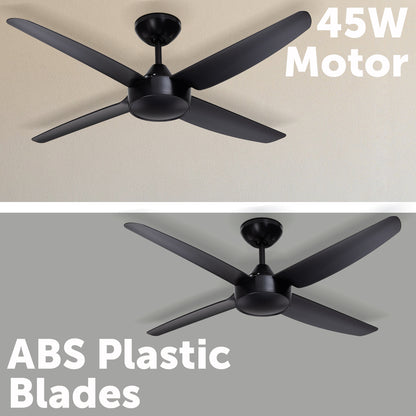 arlec 120cm black diy ceiling fan – plug-in ceiling fan for garages; ac motor 4 blade fan; easy install workshop ceiling fan